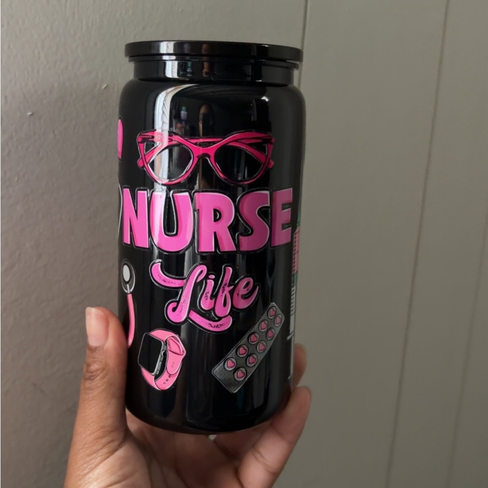 Nurse Life Black Travel Mug with Pink Graphics